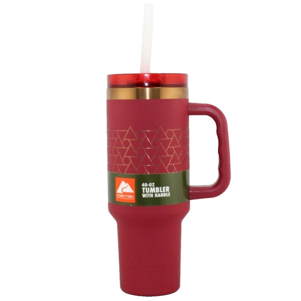 Ozark Trail 40-oz Tumbler With Handle & Straw Tan/Gold Double Wall Insulated New